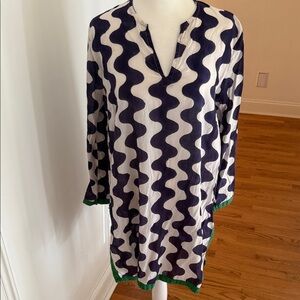Roberta Roller Rabbit Navy & White Wave-Print Tunic with Green Trim